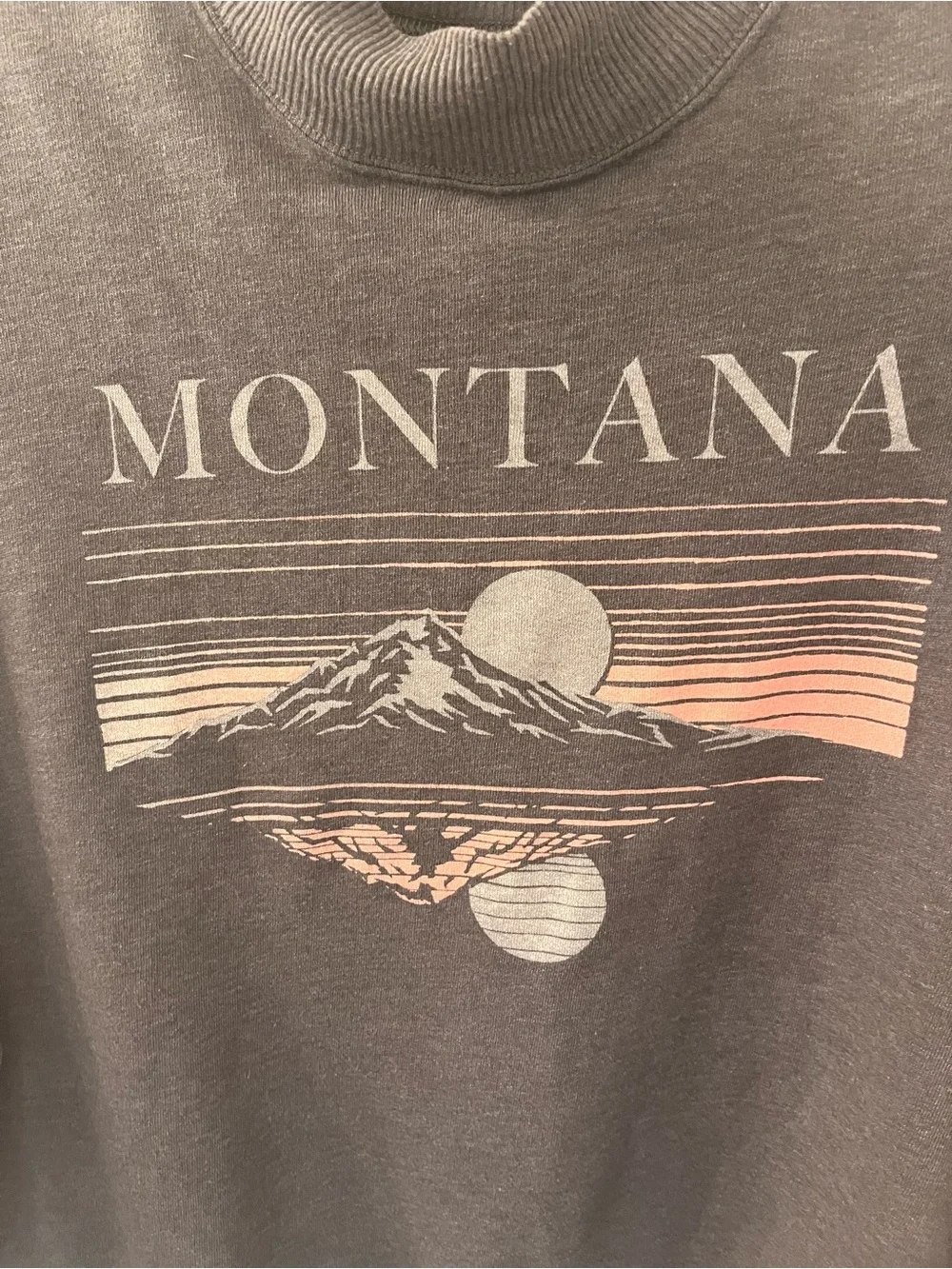 Montana Graphic Mock Neck Sweater - Charcoal with Sunset Print